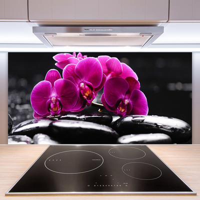 Kitchen Splashback Flower stones floral red black