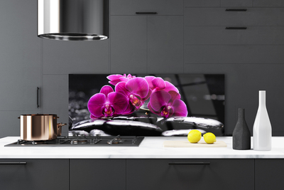 Kitchen Splashback Flower stones floral red black