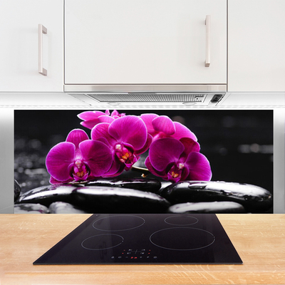 Kitchen Splashback Flower stones floral red black