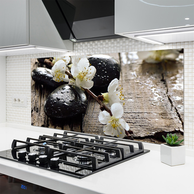 Kitchen Splashback Flower stones art white black