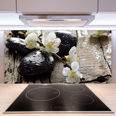 Kitchen Splashback Flower stones art white black