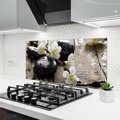 Kitchen Splashback Flower stones art white black