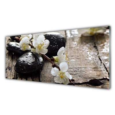 Kitchen Splashback Flower stones art white black