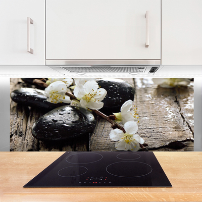 Kitchen Splashback Flower stones art white black