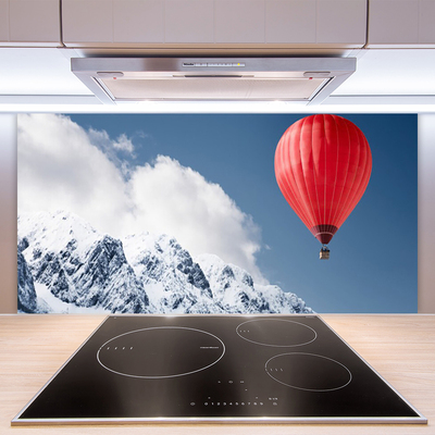 Kitchen Splashback Hot air ballon mountain snow art orange grey white