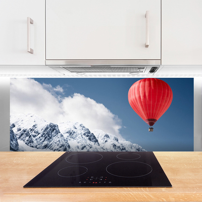 Kitchen Splashback Hot air ballon mountain snow art orange grey white