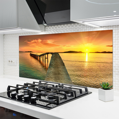 Kitchen Splashback Sun sea bridge landscape yellow grey