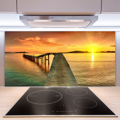 Kitchen Splashback Sun sea bridge landscape yellow grey