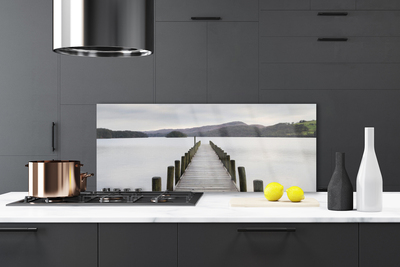 Kitchen Splashback Sea bridge architecture grey