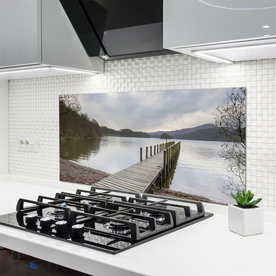 Kitchen Splashback Lake forest bridge architecture green brown grey