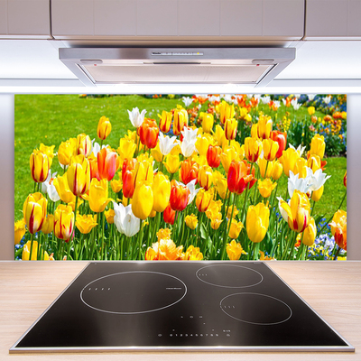 Kitchen Splashback Tulips floral yellow red white