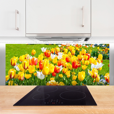 Kitchen Splashback Tulips floral yellow red white