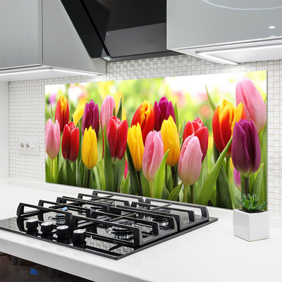 Kitchen Splashback Tulips floral pink red yellow