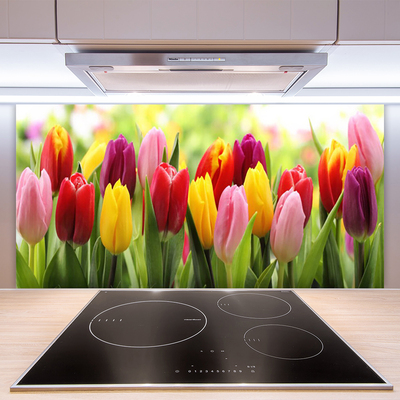 Kitchen Splashback Tulips floral pink red yellow