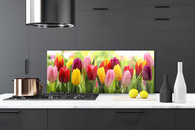 Kitchen Splashback Tulips floral pink red yellow