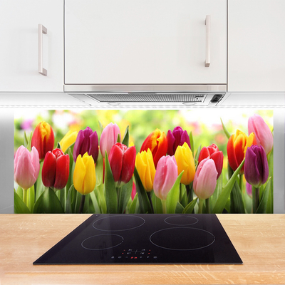 Kitchen Splashback Tulips floral pink red yellow