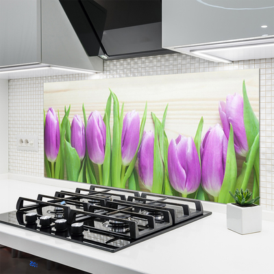 Kitchen Splashback Tulips floral pink green