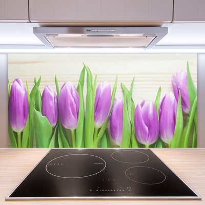 Kitchen Splashback Tulips floral pink green