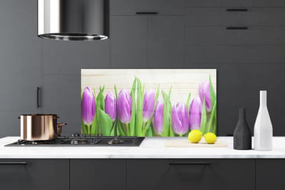 Kitchen Splashback Tulips floral pink green