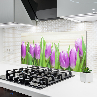 Kitchen Splashback Tulips floral pink green