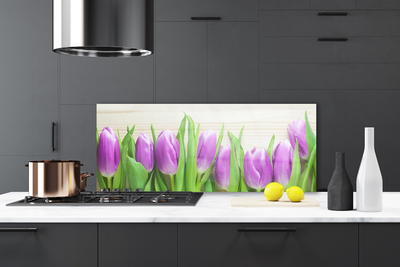 Kitchen Splashback Tulips floral pink green