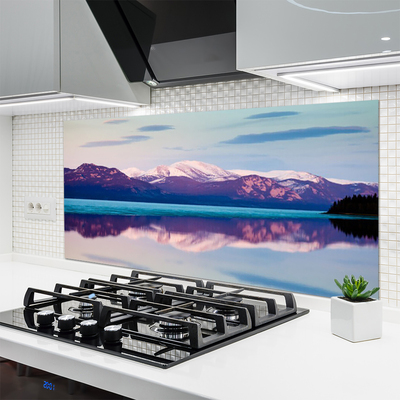 Kitchen Splashback Mountain lake landscape white brown blue black