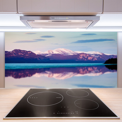 Kitchen Splashback Mountain lake landscape white brown blue black