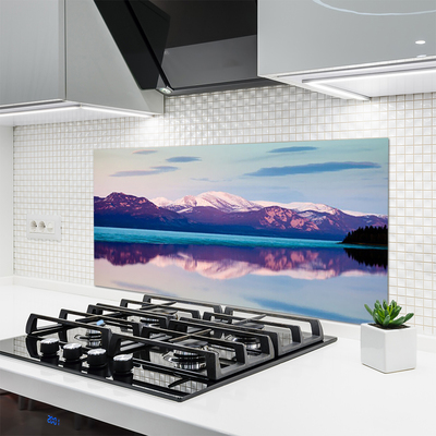 Kitchen Splashback Mountain lake landscape white brown blue black