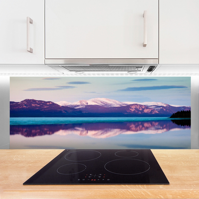 Kitchen Splashback Mountain lake landscape white brown blue black