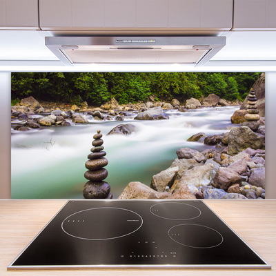 Kitchen Splashback Forest lake stones landscape green white grey brown