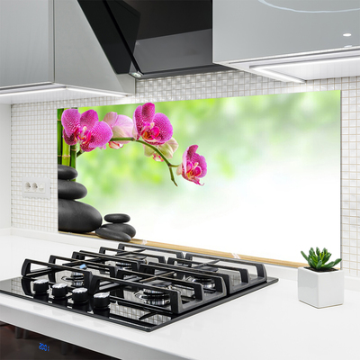 Kitchen Splashback Bamboo tube flower stones art green red black