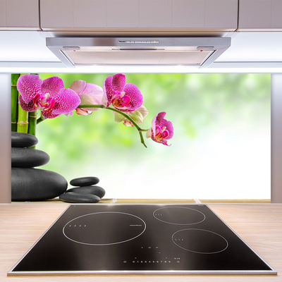 Kitchen Splashback Bamboo tube flower stones art green red black