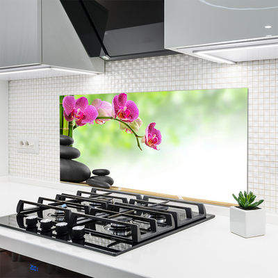 Kitchen Splashback Bamboo tube flower stones art green red black