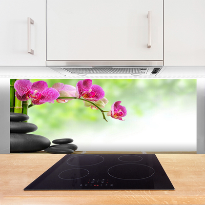 Kitchen Splashback Bamboo tube flower stones art green red black