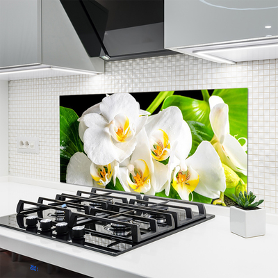 Kitchen Splashback Petals floral white green