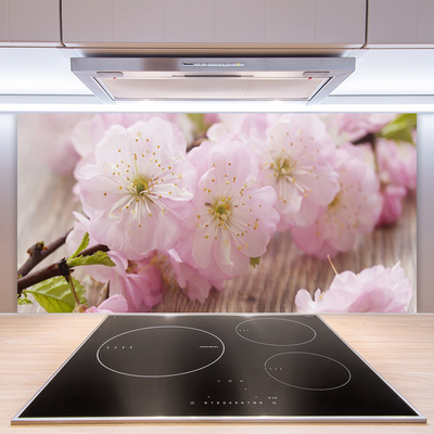 Kitchen Splashback Branch flowers floral brown pink