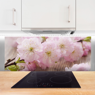 Kitchen Splashback Branch flowers floral brown pink