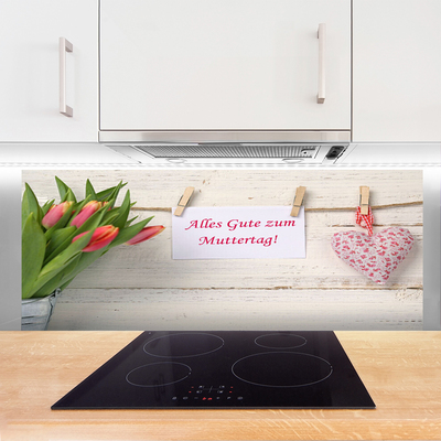 Kitchen Splashback Tulip heart art green orange white red