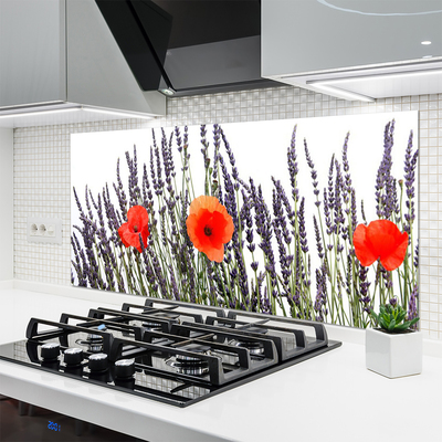 Kitchen Splashback Flowers floral purple red green