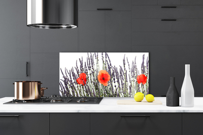 Kitchen Splashback Flowers floral purple red green