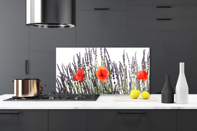 Kitchen Splashback Flowers floral purple red green