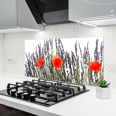 Kitchen Splashback Flowers floral purple red green