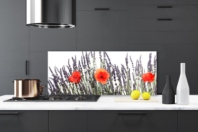 Kitchen Splashback Flowers floral purple red green