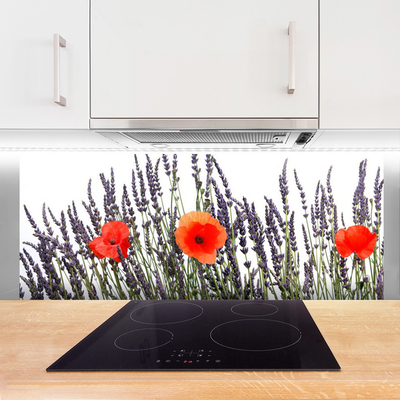 Kitchen Splashback Flowers floral purple red green