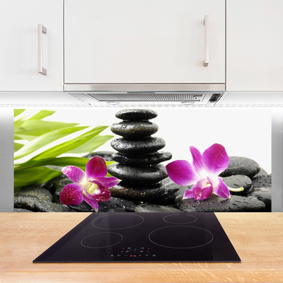 Kitchen Splashback Flower stones art red black