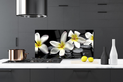 Kitchen Splashback Flower stones floral green white black