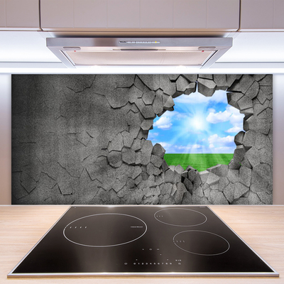 Kitchen Splashback Hole grass sky art grey blue green