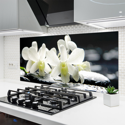 Kitchen Splashback Flower stones floral white black