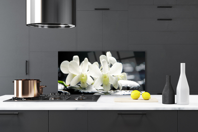 Kitchen Splashback Flower stones floral white black