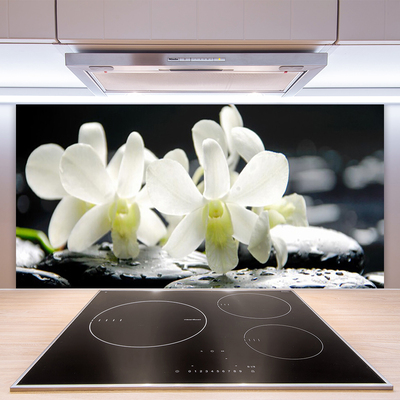 Kitchen Splashback Flower stones floral white black